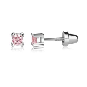 Sterling Silver Pink CZ Stud Earrings for Baby and Kids - Cherished Moments Jewelry