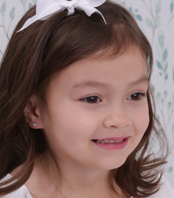 Sterling Silver Kid’s Star CZ Screw-Back Earrings