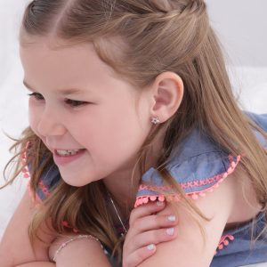 Sterling Silver Kid’s Hollow Star CZ Screw-Back Earrings