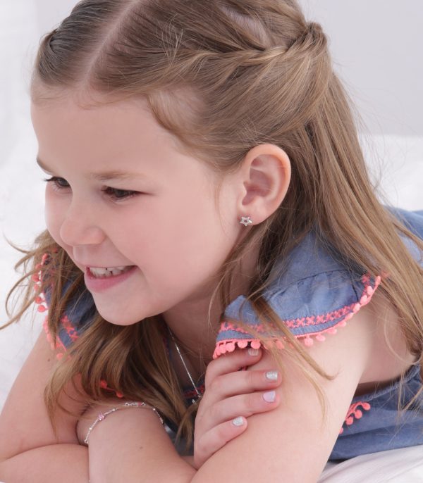 Sterling Silver Kid’s Hollow Star CZ Screw-Back Earrings