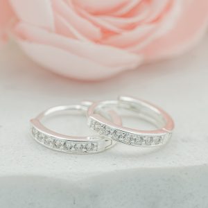 Sterling Silver Huggie Hoop Earrings with CZs for Kids, Teens and Women