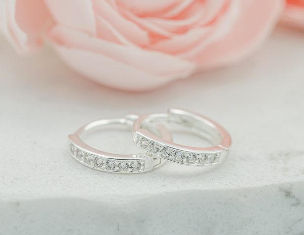 Sterling Silver Huggie Hoop Earrings with CZs for Kids, Teens and Women