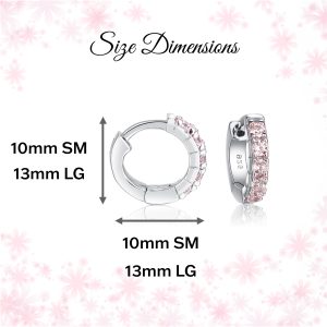 Sterling Silver Huggie Hoop Earrings with Pink CZs for Kids 10mm