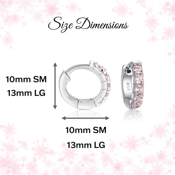 Sterling Silver Huggie Hoop Earrings with Pink CZs for Kids 10mm