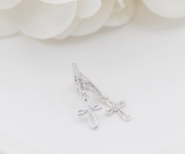 Infinity Cross Dangle Hoop for Girl’s with Cubic Zirconia Accents