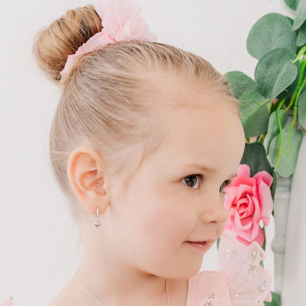 Huggie Hoop Earrings with Dangle Heart for Kids
