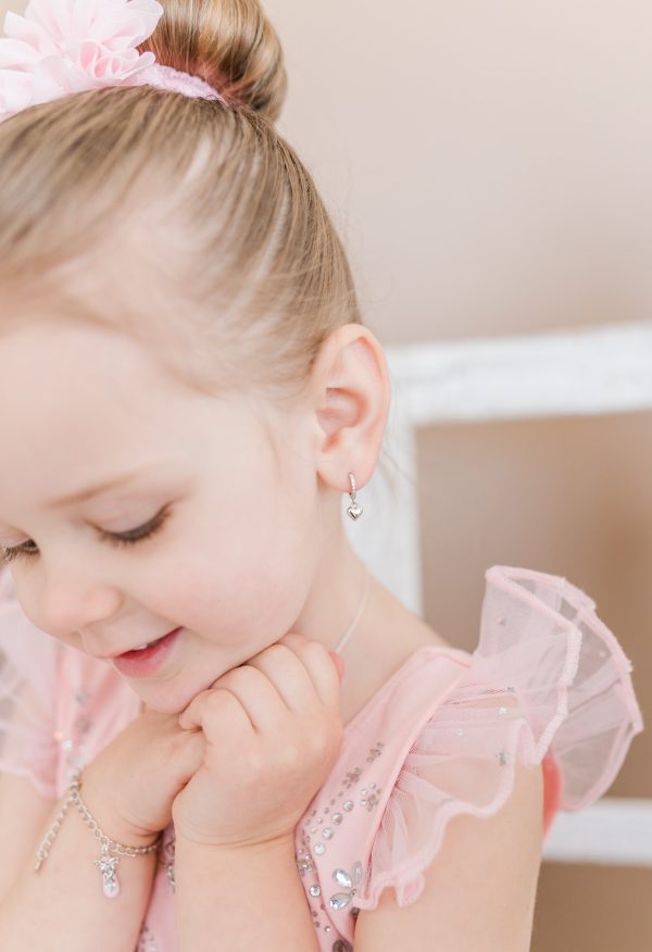 Huggie Hoop Earrings with Dangle Heart for Kids
