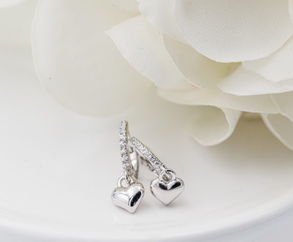 Huggie Hoop Earrings with Dangle Heart for Kids