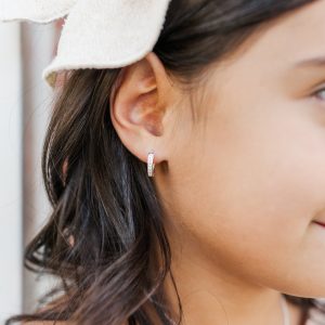 Sterling Silver Huggie Hoop Earrings with CZs for Kids, Teens and Women