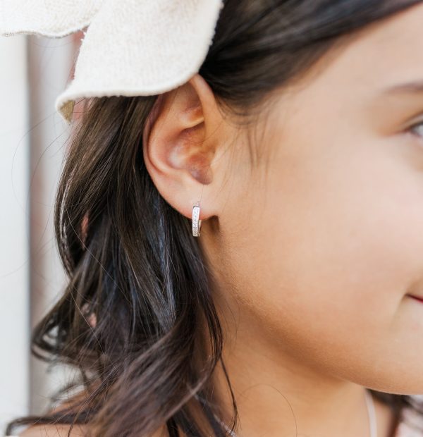 Sterling Silver Huggie Hoop Earrings with CZs for Kids, Teens and Women