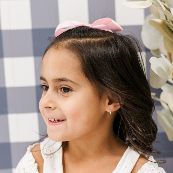 Sterling Silver Huggie Hoop Earrings with Pink CZs for Kids 10mm