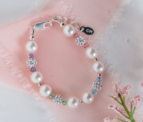 Sterling Silver Pearl Rainbow Bracelet for Kids and Little Girls