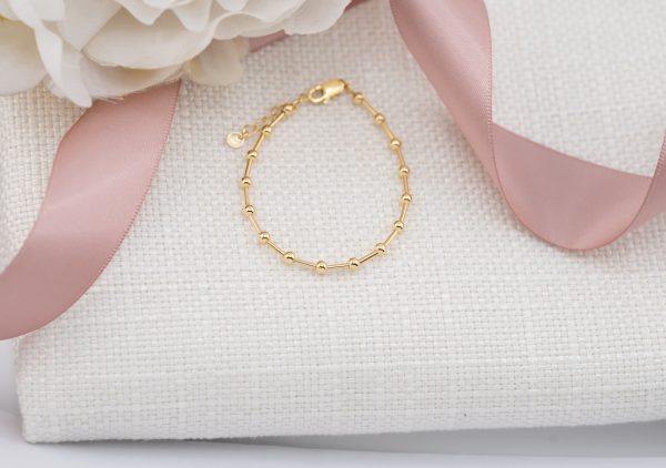 Mom and Me 14K Gold-Plated Dainty Gold Beaded Bracelet
