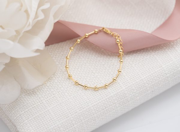 Mom and Me 14K Gold-Plated Dainty Gold Beaded Bracelet