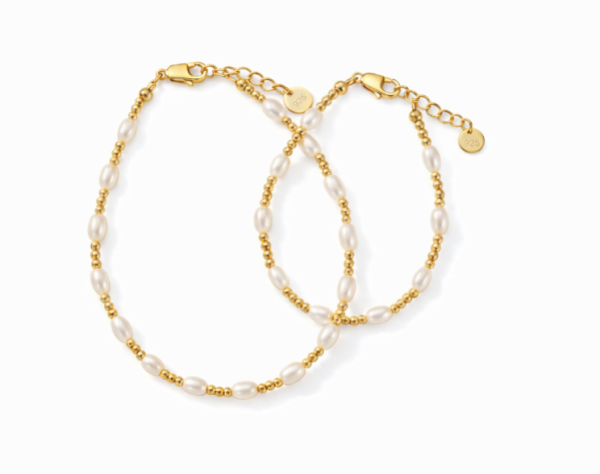 Mom and Me 14K Gold-Plated Heart Pearl Gold Beaded Bracelet