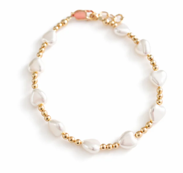 Mom and Me 14K Gold-Plated Heart Pearl Gold Beaded Bracelet