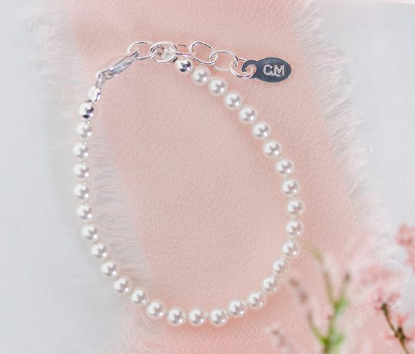 Sterling Silver Simulated Pearl Baby Bracelet for Kids and Little Girls