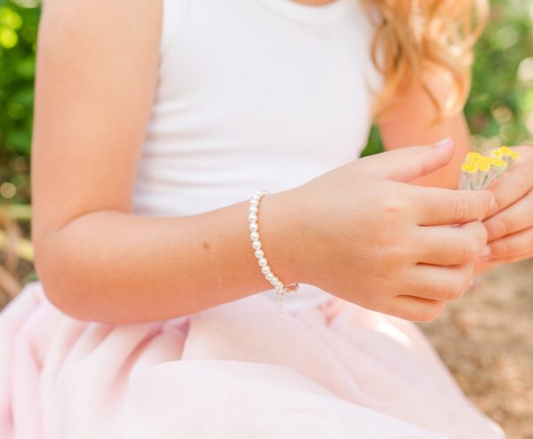 Sterling Silver Simulated Pearl Baby Bracelet for Kids and Little Girls
