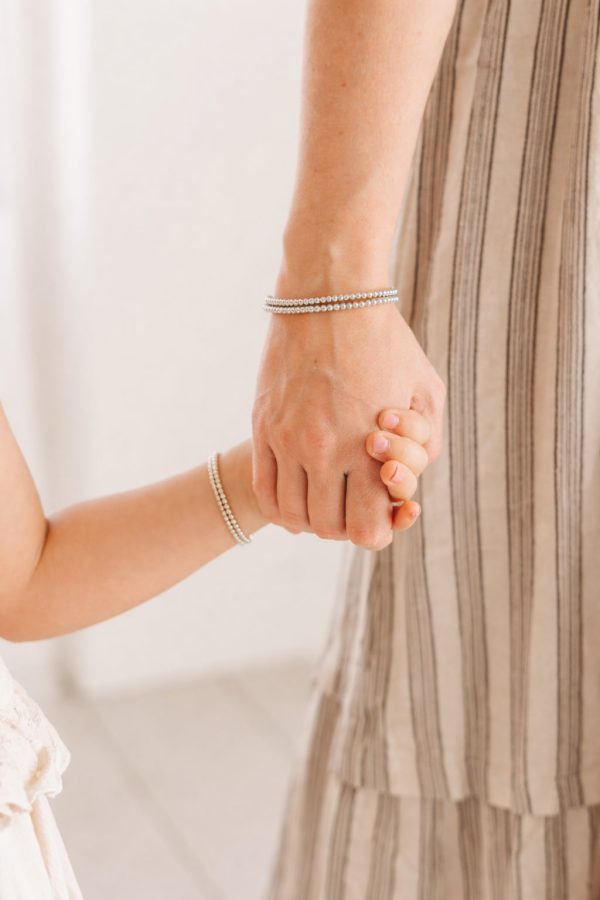 Mom and Me Sterling Silver Dainty 2mm or 3mm Beaded Bracelet