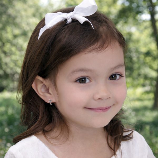 Eternal Brilliance Children’s Cross Earrings with Genuine Diamond