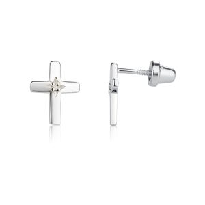 Sterling Silver Children's Cross Diamond Earrings - Cherished Moments Jewelry
