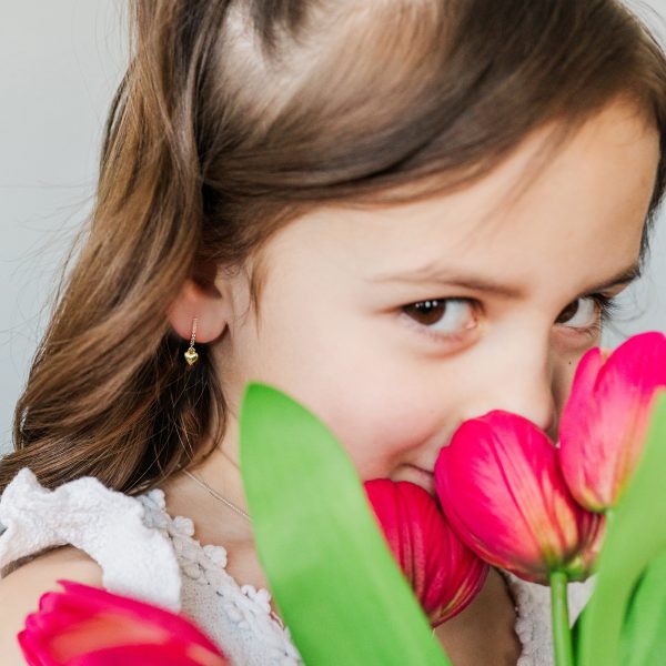 Huggie Hoop Earrings with Dangle Heart for Kids