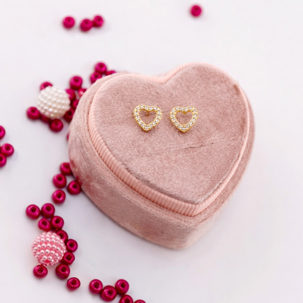 14K Gold Plated Heart Earrings with CZs and Screw Backs for Kids