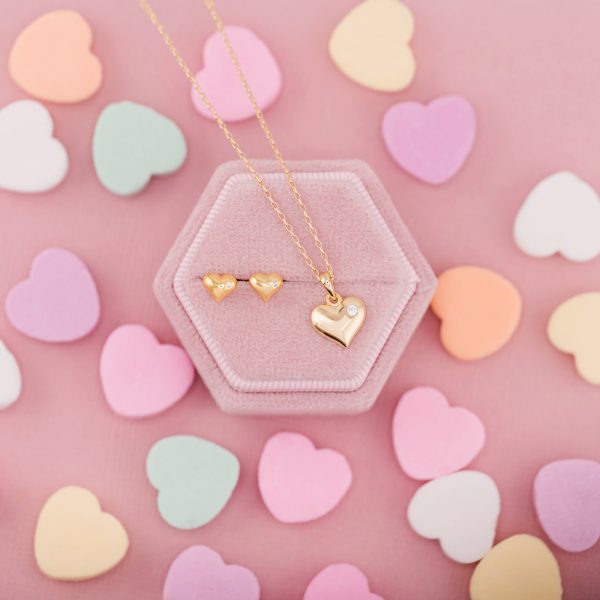 14K Gold-Plated Girls Puff Heart Earrings for Babies and Kids
