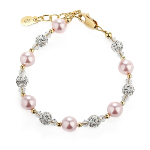 14K Gold Plated Children’s Bracelet with Simulated Pink Pearl and Sparkling Stardust Accents