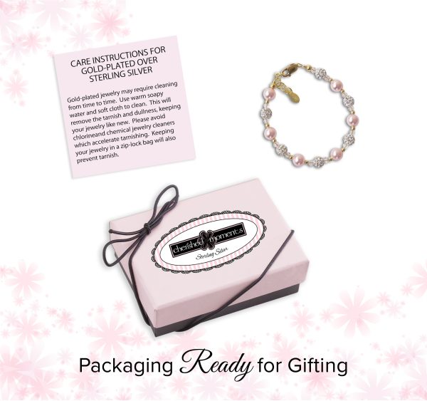 14K Gold Plated Children’s Bracelet with Simulated Pink Pearl and Sparkling Stardust Accents