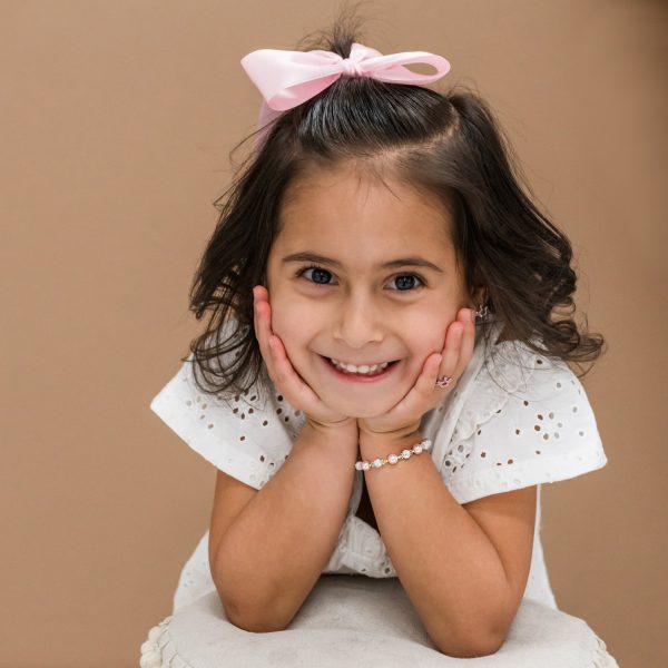 14K Gold Plated Children’s Bracelet with Simulated Pink Pearl and Sparkling Stardust Accents