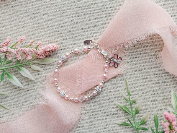 Sterling Silver Pink Butterfly Bracelet for Babies, Toddlers and Little Girls