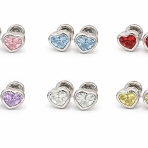 Sterling Silver Birthstone Heart Earrings for Babies and Girls