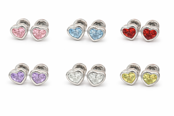 Sterling Silver Birthstone Heart Earrings for Babies and Girls