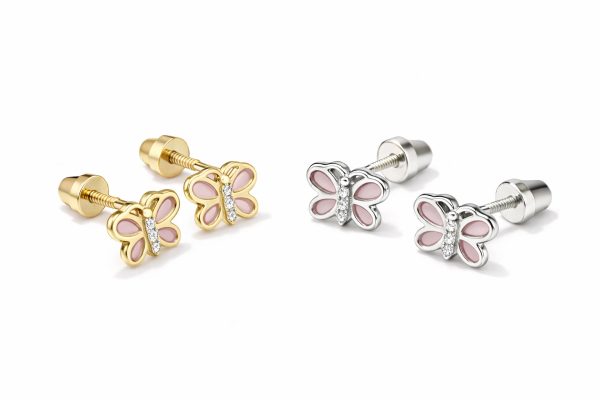 Kid’s Pink Butterfly Earrings with Cubic Zirconias