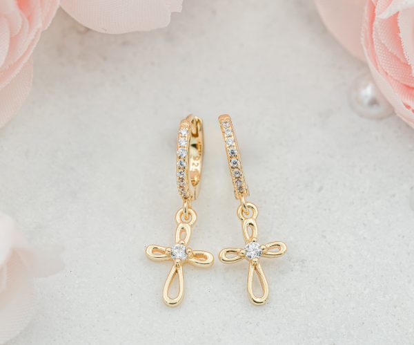 Infinity Cross Dangle Hoop for Girl’s with Cubic Zirconia Accents